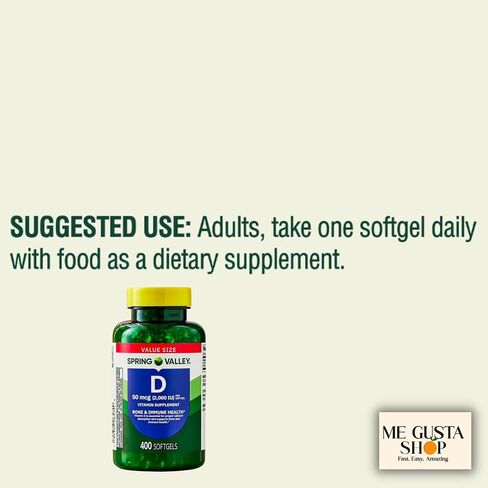 Spring Valley Vitamin D3 Supplement Softgels, 50 Mcg (2,000 IU), 400 Count + Me Gusta Sticker in Saudi Arabia