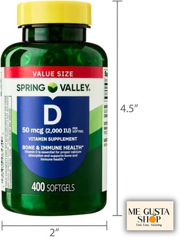 Spring Valley Vitamin D3 Supplement Softgels, 50 Mcg (2,000 IU), 400 Count + Me Gusta Sticker in Saudi Arabia