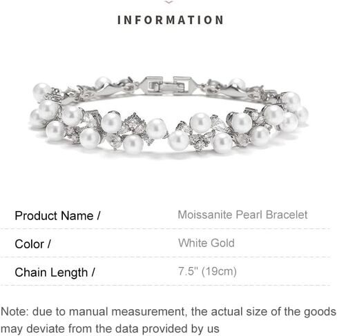 14K Gold Freshwater Pearl Bracelet, Moissanite Pearl Bracelet, Birthday Gift for Mother, Wife, Girlfriend, Mother's Day Gift in Saudi Arabia