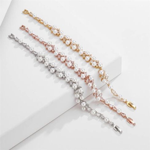 14K Gold Freshwater Pearl Bracelet, Moissanite Pearl Bracelet, Birthday Gift for Mother, Wife, Girlfriend, Mother's Day Gift in Saudi Arabia