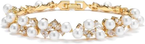 14K Gold Freshwater Pearl Bracelet, Moissanite Pearl Bracelet, Birthday Gift for Mother, Wife, Girlfriend, Mother's Day Gift in Saudi Arabia