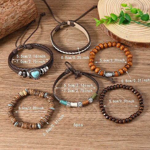 Western Stackable Bracelets for Women Gold Turquoise Wooden Beads Boho Jewelry in Saudi Arabia
