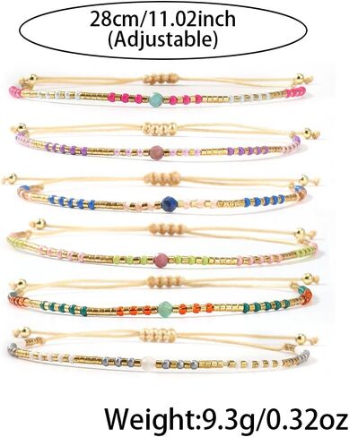 Cute Gold Crystal Beaded Bracelet Stack for Women,6PCS Bohemian Colorful Small Beads Stackable Bracelets Set Trendy Summer Beach Jewelry Accessories Gift Friendship in Saudi Arabia