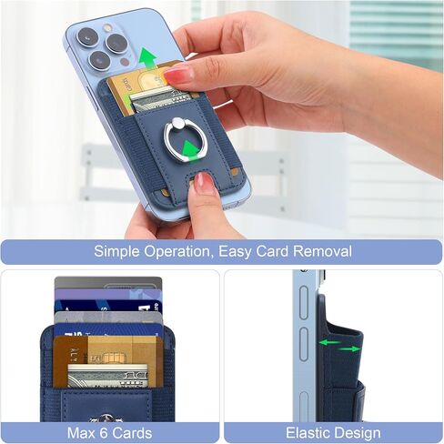 لمحفظة Magsafe مع حلقة إصبع آمنة ، أقوى حامل بطاقة محفظة من الجلد المغناطيسي لـ iPhone 15/14/13/12 ، محفظة الهاتف المغناطيسي ، FIT 6 بطاقات ، حظر RFID in Kuwait