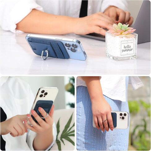 لمحفظة Magsafe مع حلقة إصبع آمنة ، أقوى حامل بطاقة محفظة من الجلد المغناطيسي لـ iPhone 15/14/13/12 ، محفظة الهاتف المغناطيسي ، FIT 6 بطاقات ، حظر RFID in Kuwait