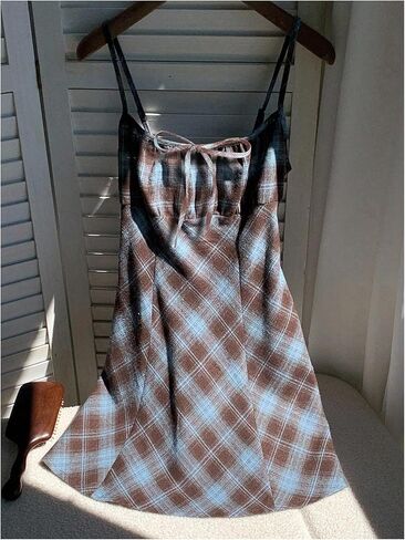 فستان Floerns نسائي بمقاس كبير وربطة أمامية منقوشة بحزام سباغيتي فساتين قصيرة قصيرة من Preppy in Kuwait