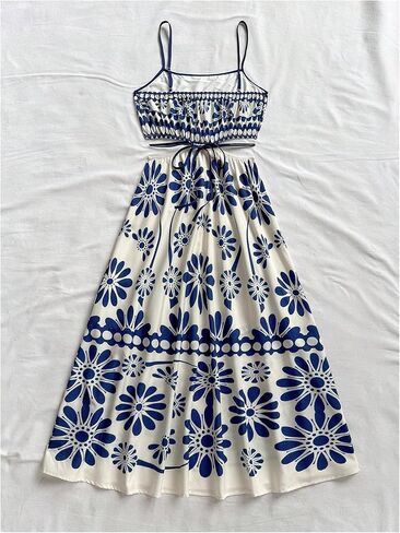 OYOANGLE Women's Floral Midi Cami Dress Cut Out Spaghetti Strap Ruffle A Line Boho Sundress in Saudi Arabia