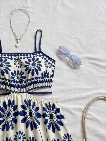 OYOANGLE Women's Floral Midi Cami Dress Cut Out Spaghetti Strap Ruffle A Line Boho Sundress in Saudi Arabia
