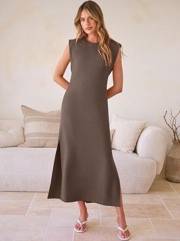 ANRABESS Women Summer Casual Sleeveless Maxi Dress 2026 Crewneck Loose Split Wrinkle-Free Beach Travel Vacation Long Sundress in Saudi Arabia