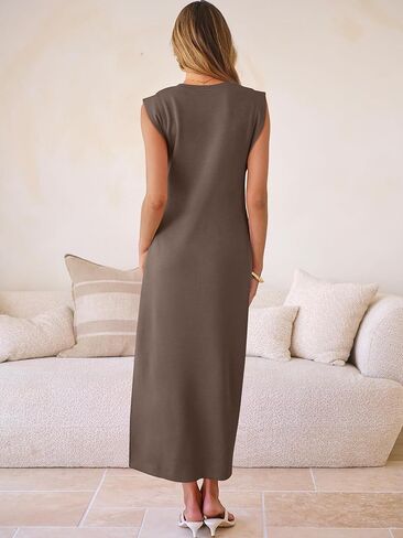 ANRABESS Women Summer Casual Sleeveless Maxi Dress 2026 Crewneck Loose Split Wrinkle-Free Beach Travel Vacation Long Sundress in Saudi Arabia
