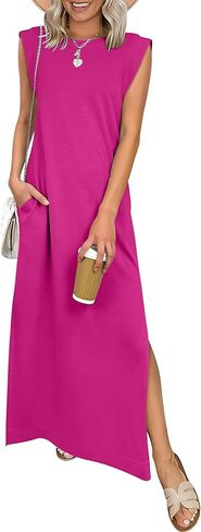 ANRABESS Women Summer Casual Sleeveless Maxi Dress 2026 Crewneck Loose Split Wrinkle-Free Beach Travel Vacation Long Sundress in Saudi Arabia