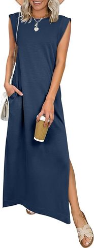 ANRABESS Women Summer Casual Sleeveless Maxi Dress 2026 Crewneck Loose Split Wrinkle-Free Beach Travel Vacation Long Sundress in Saudi Arabia