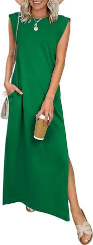 ANRABESS Women Summer Casual Sleeveless Maxi Dress 2026 Crewneck Loose Split Wrinkle-Free Beach Travel Vacation Long Sundress in Saudi Arabia