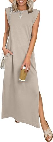 ANRABESS Women Summer Casual Sleeveless Maxi Dress 2026 Crewneck Loose Split Wrinkle-Free Beach Travel Vacation Long Sundress in Saudi Arabia