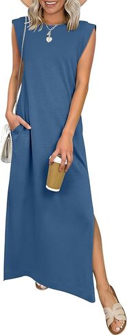 ANRABESS Women Summer Casual Sleeveless Maxi Dress 2026 Crewneck Loose Split Wrinkle-Free Beach Travel Vacation Long Sundress in Saudi Arabia