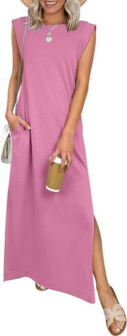 ANRABESS Women Summer Casual Sleeveless Maxi Dress 2026 Crewneck Loose Split Wrinkle-Free Beach Travel Vacation Long Sundress in Saudi Arabia