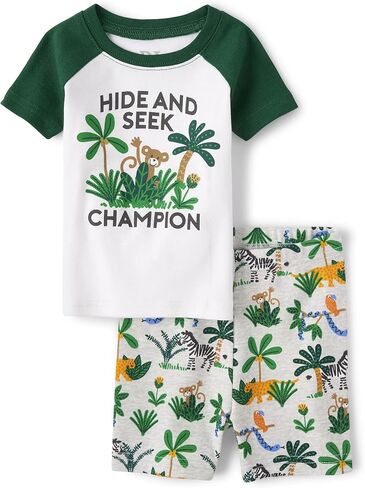 The Children's Place Baby Boy's and Toddler Sleeve Top and Shorts Snug Fit 100% Cotton 2 Piece Pajama Set, Hello Summer Vibes in Saudi Arabia