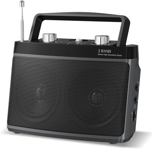 AM FM Radio with Best Reception, Bluetooth Stereo Sound Speaker Portable Radio, Battery Operated or Plug in Wall with Headphone Jack, AUX, Large Tuning Knob for Kitchen, Camping Sliver in Kuwait