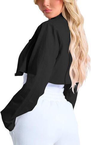 Women's Cropped Jacket Casual Zip Up Long Sleeve Lapel Crop Tops Jackets Coat in Saudi Arabia