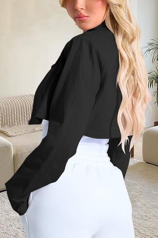 Women's Cropped Jacket Casual Zip Up Long Sleeve Lapel Crop Tops Jackets Coat in Saudi Arabia