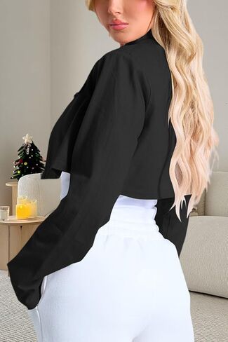 Women's Cropped Jacket Casual Zip Up Long Sleeve Lapel Crop Tops Jackets Coat in Saudi Arabia