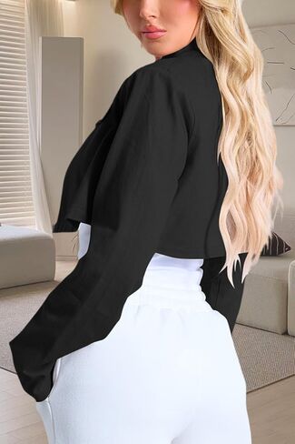 Women's Cropped Jacket Casual Zip Up Long Sleeve Lapel Crop Tops Jackets Coat in Saudi Arabia