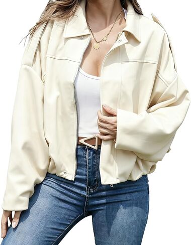 FARORO Women's Faux Suede Bomber Jacket, Oversized Zip Up Cropped Coat, Trendy Streetwear Outerwear for Spring Fall Winter in Saudi Arabia