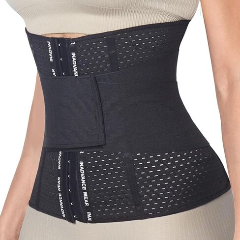 Waist Trainer for Women Shapewear Faja, 6-Steel Bone Mesh Slimming Belt with Strap Black & Nude in Saudi Arabia