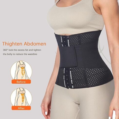 Waist Trainer for Women Shapewear Faja, 6-Steel Bone Mesh Slimming Belt with Strap Black & Nude in Saudi Arabia