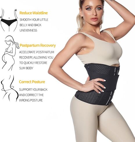 Waist Trainer for Women Shapewear Faja, 6-Steel Bone Mesh Slimming Belt with Strap Black & Nude in Saudi Arabia