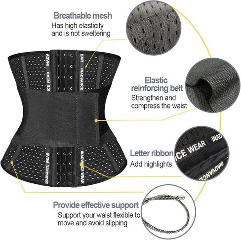 Waist Trainer for Women Shapewear Faja, 6-Steel Bone Mesh Slimming Belt with Strap Black & Nude in Saudi Arabia