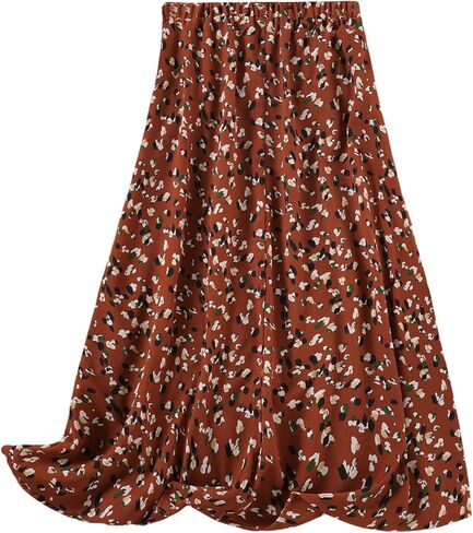 تنورة طويلة نسائية من Milumia بمقاس كبير ومطبوعة بالزهور، تنورة طويلة عالية الخصر على شكل حرف A in Kuwait