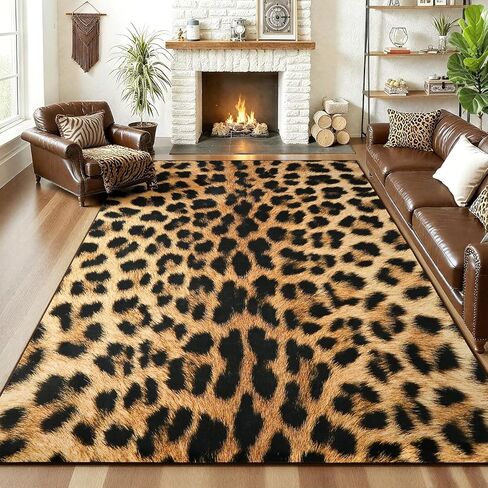 AROGAN Premium Leopard Rug for Bedroom 4×6 Feet, Machine Washable Cheetah Rug Animal Print Hide Area Rug, Large Non-Slip Faux Fur Leopard Skin Rugs Carpet for Office Living Room Dinner Room Home Decor in Saudi Arabia