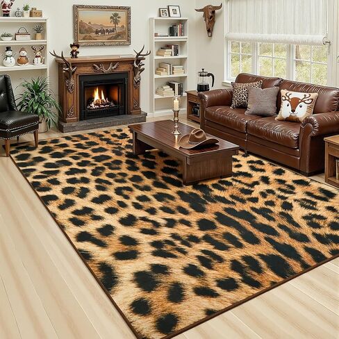 AROGAN Premium Leopard Rug for Bedroom 4×6 Feet, Machine Washable Cheetah Rug Animal Print Hide Area Rug, Large Non-Slip Faux Fur Leopard Skin Rugs Carpet for Office Living Room Dinner Room Home Decor in Saudi Arabia