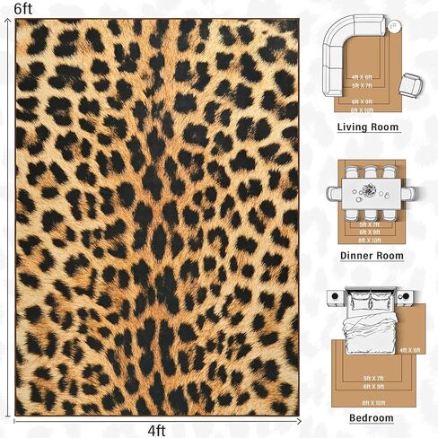 AROGAN Premium Leopard Rug for Bedroom 4×6 Feet, Machine Washable Cheetah Rug Animal Print Hide Area Rug, Large Non-Slip Faux Fur Leopard Skin Rugs Carpet for Office Living Room Dinner Room Home Decor in Saudi Arabia