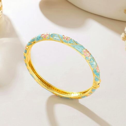 Vintage Flower Bangle for Women Chinoiserie Cloisonne Bracelet for Women Trendy Women's Bangle Bracelets Cloisonne Jewelry Gifts in Saudi Arabia