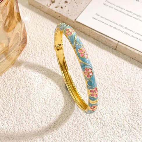 Vintage Flower Bangle for Women Chinoiserie Cloisonne Bracelet for Women Trendy Women's Bangle Bracelets Cloisonne Jewelry Gifts in Saudi Arabia