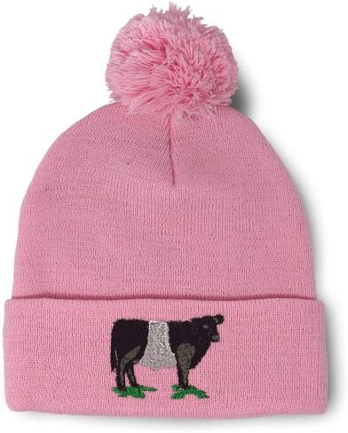 Speedy Pros Pom Pom Beanies for Women Belted Galloway Embroidery Skull Cap Winter Hats for Men Acrylic 1 Size in Saudi Arabia