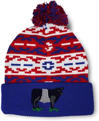 Speedy Pros Pom Pom Beanies for Women Belted Galloway Embroidery Skull Cap Winter Hats for Men Acrylic 1 Size in Saudi Arabia