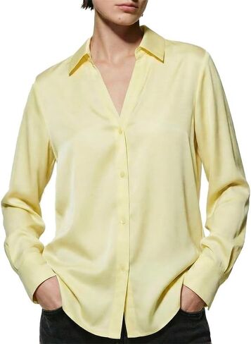 URBAN REVIVO Women's Long Sleeve Solid Shirt Perfect for Work and Dates in Saudi Arabia