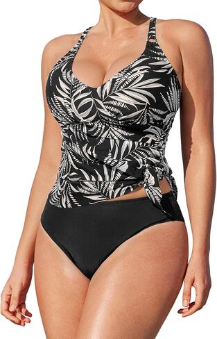 CUPSHE Women’s Tankini Sets Large Bust Two Piece Swimsuit Surplice V Neck Adjustable Straps Swimwear Back Strappy in Saudi Arabia
