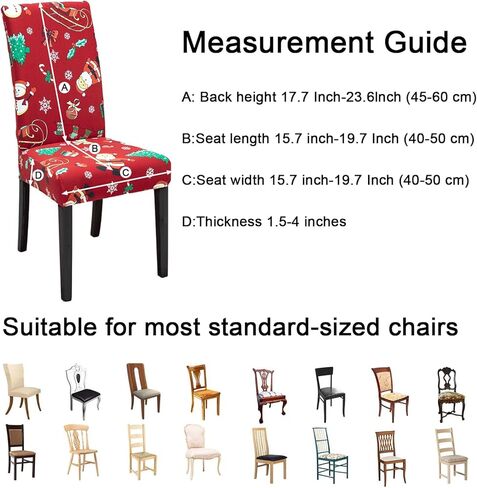 Christmas Chair Covers Set of 6 Stretch Dining Room Chair Protector Slipcovers Santa Claus Red Kitchen Seat Covers Spandex Decorations for Xmas Holiday Party Banquet Home Decor (6) in Saudi Arabia