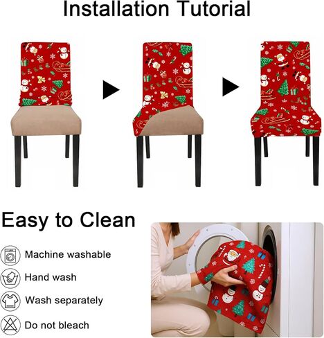 Christmas Chair Covers Set of 6 Stretch Dining Room Chair Protector Slipcovers Santa Claus Red Kitchen Seat Covers Spandex Decorations for Xmas Holiday Party Banquet Home Decor (6) in Saudi Arabia