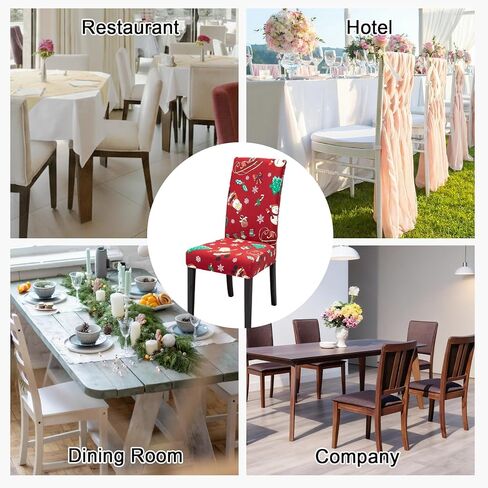 Christmas Chair Covers Set of 6 Stretch Dining Room Chair Protector Slipcovers Santa Claus Red Kitchen Seat Covers Spandex Decorations for Xmas Holiday Party Banquet Home Decor (6) in Saudi Arabia