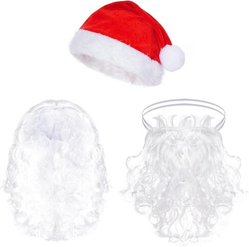 baotongle 3pcs Santa Hat Beard Wig Set for Adults Santa Claus Costume Accessories Soft Elastic Strap Beard Classic Red Hat Fluffy White Wig Perfect for Christmas Parties Holiday in Saudi Arabia