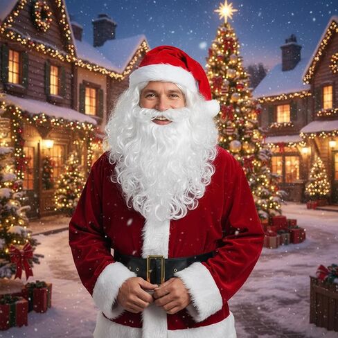 baotongle 3pcs Santa Hat Beard Wig Set for Adults Santa Claus Costume Accessories Soft Elastic Strap Beard Classic Red Hat Fluffy White Wig Perfect for Christmas Parties Holiday in Saudi Arabia
