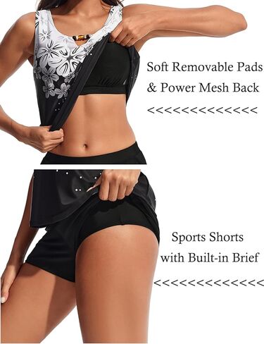 Hanna Nikole Women 2 Piece Tankini Swimsuits, Modest Bathing Suit, Beads V Neck Swimwear with Sporty Swim Shorts Pockets in Saudi Arabia
