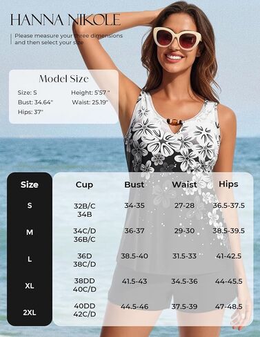 Hanna Nikole Women 2 Piece Tankini Swimsuits, Modest Bathing Suit, Beads V Neck Swimwear with Sporty Swim Shorts Pockets in Saudi Arabia