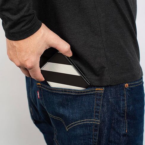 Buckle-Down Men's Wallet, Bifold, Diagonal Stripes White Black, Vegan Leather, 4.0" x 3.5" in Saudi Arabia