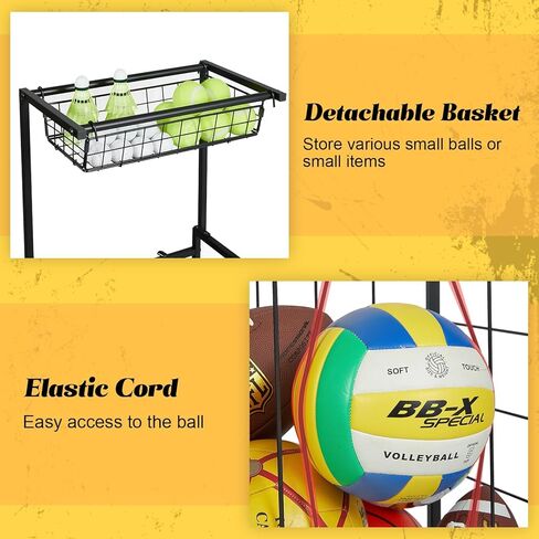 Sports Equipment Organizer, Small Garage Ball Storage Rack with Elastic Straps and 3 Hooks, Garage organization Storage Rack for Balls and sports equipment, Toy Organizer Stand for Room, Gym, Black in Saudi Arabia